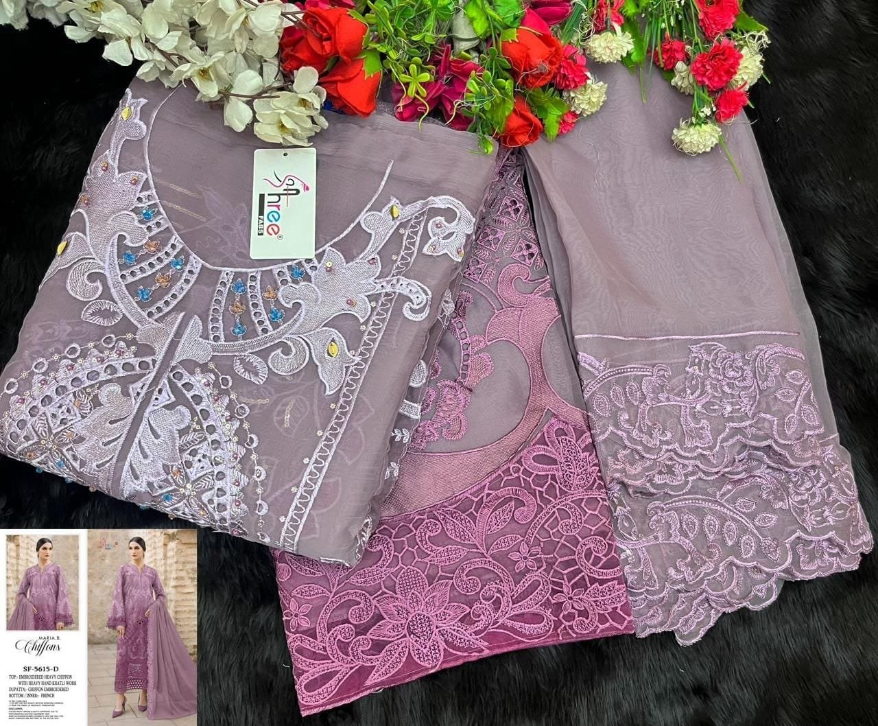 Dinting chiffon Heavy with heavy embroidery with Hand Khatl - Image 4