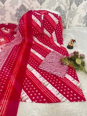 Alternative view of Get ready to look stunning this festive season with our beautiful, traditional Lehriya & Bandhani Dress Material Set