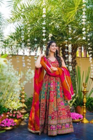 Exquisite Printed Chinon Wedding Gown Set