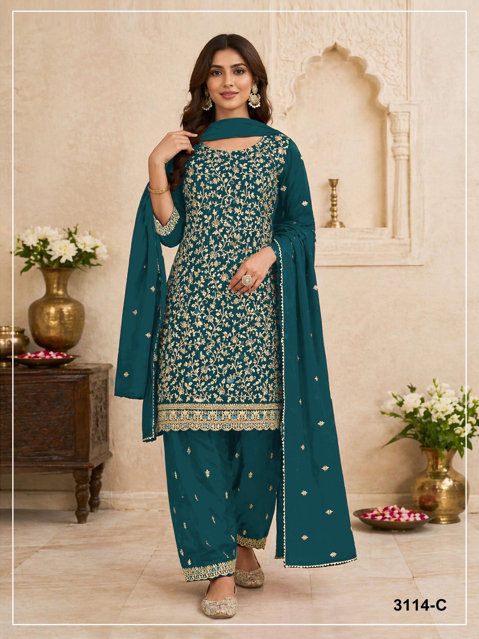 Blooming Fox Georgette with Heavy Embroidered Coding & Multi Work