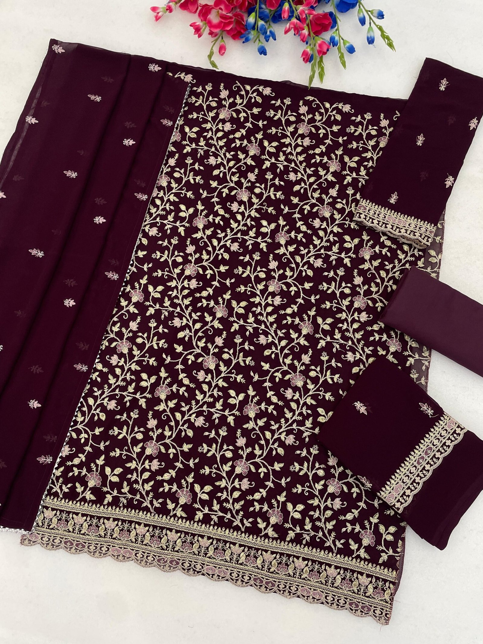 Blooming Fox Georgette with Heavy Embroidered Coding & Multi Work - Image 6