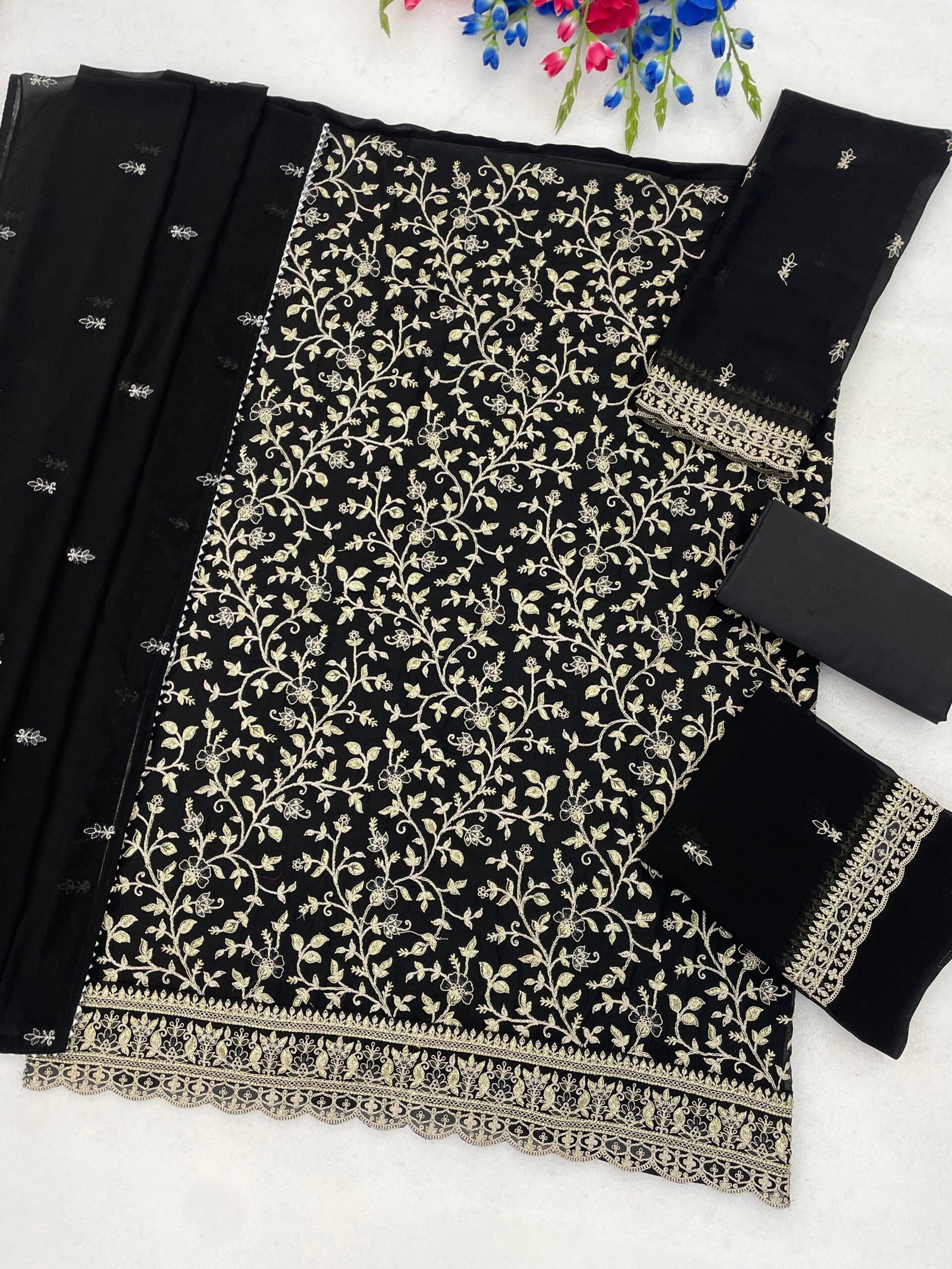 Blooming Fox Georgette with Heavy Embroidered Coding & Multi Work - Image 8