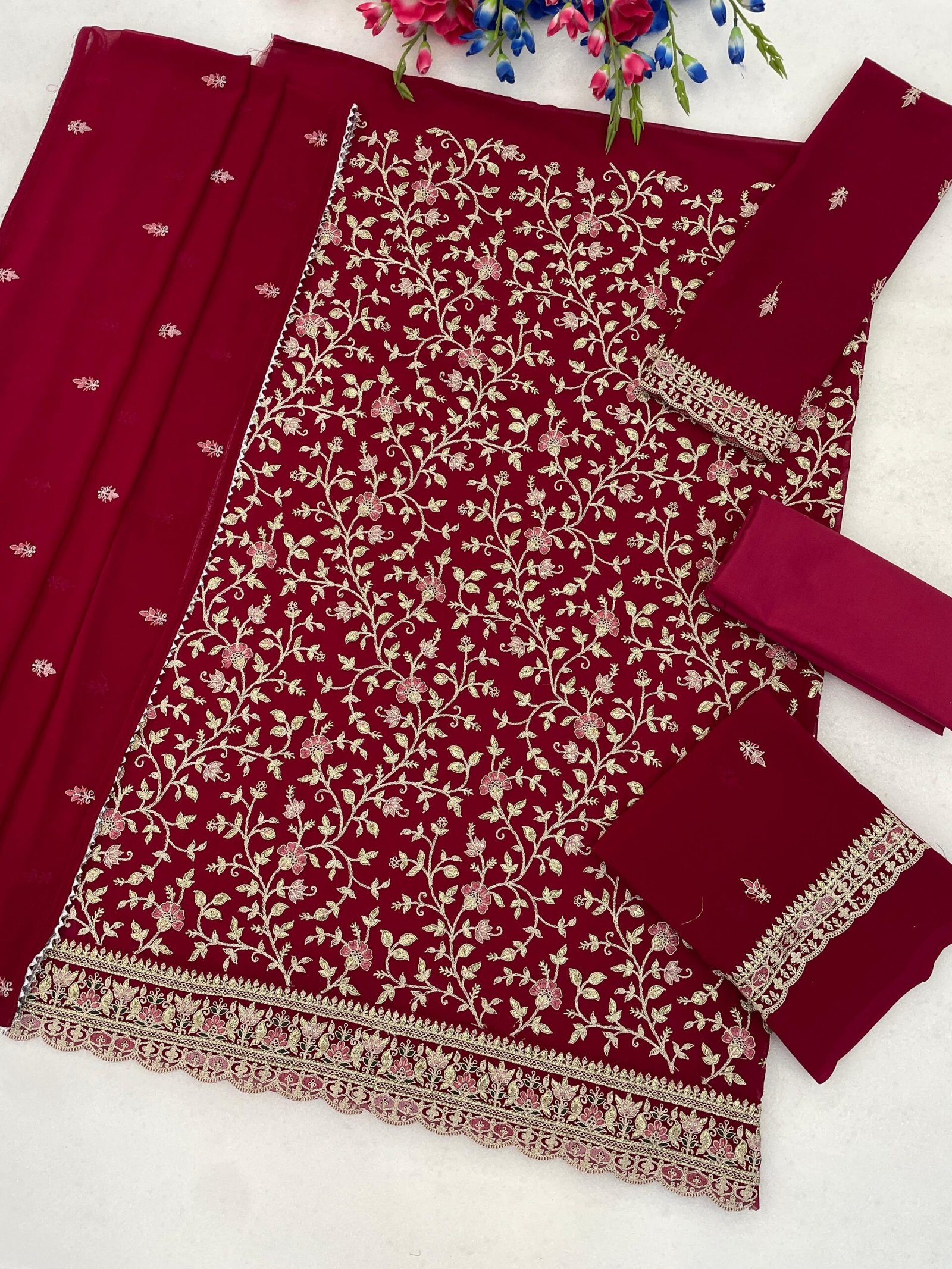 Blooming Fox Georgette with Heavy Embroidered Coding & Multi Work - Image 4