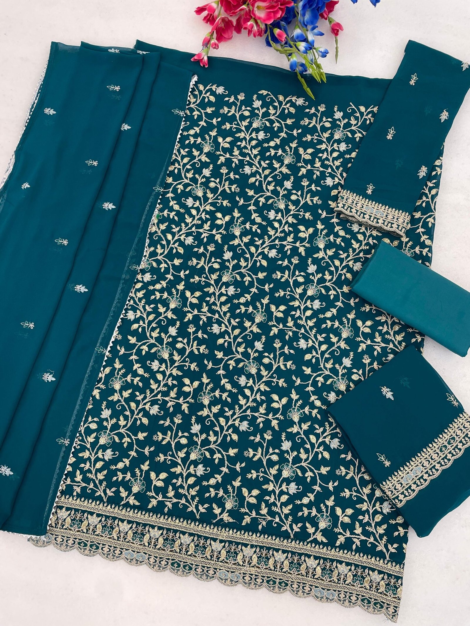 Blooming Fox Georgette with Heavy Embroidered Coding & Multi Work - Image 2
