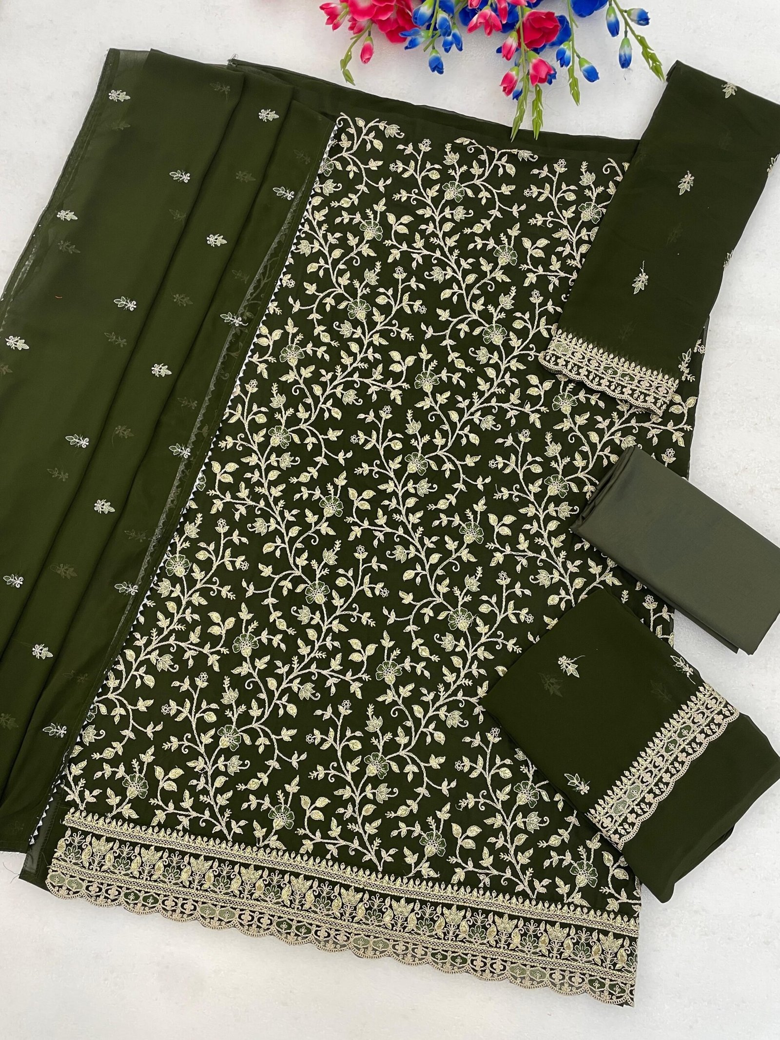 Blooming Fox Georgette with Heavy Embroidered Coding & Multi Work - Image 10