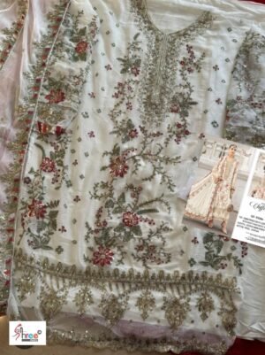 Alternative view of heavy Fox Georgette with heavy embroidery with HAND KHATLI &  Bottom/inner- Dull santu