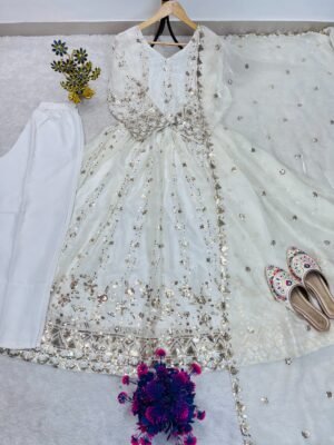 Alternative view of LUNCHING FESTIVAL SPECIAL HEAVY EMBROIDERY SEQUENCE WORK GOWN PENT & DUPATTA SET