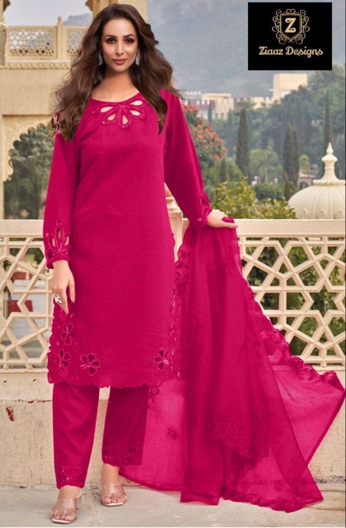 Cambric cotton cutwork handwork kameez with cotton inner