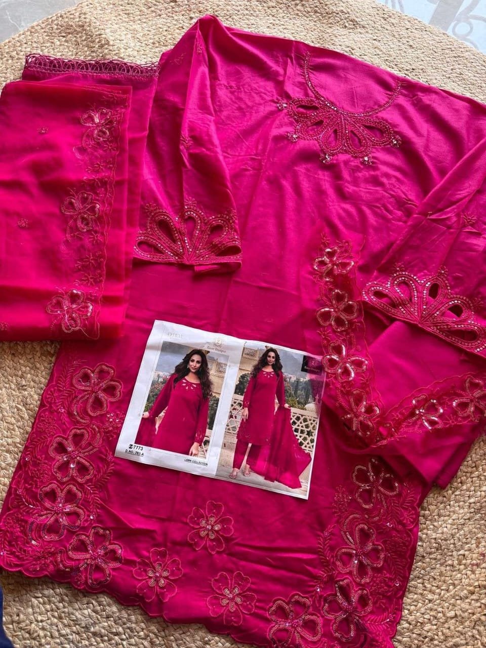 Cambric cotton cutwork handwork kameez with cotton inner - Image 2