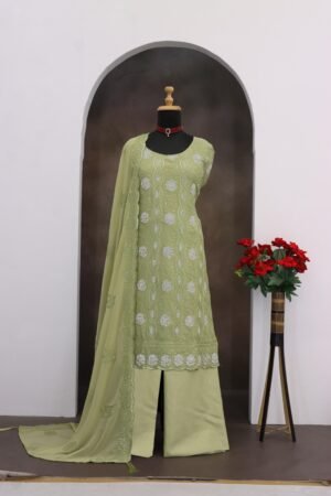 Alternative view of Fox Georgette with Heavy Embroidered 3mm Sequence Work + Zarkhan Work