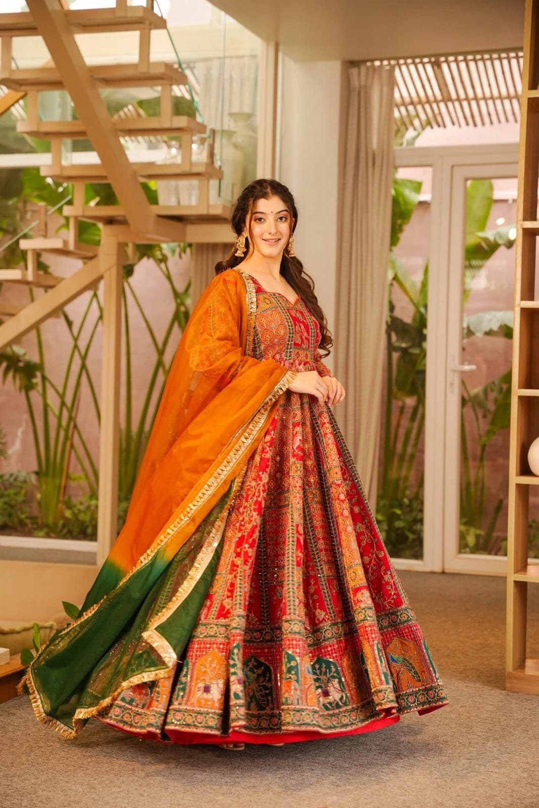 Elegant Chinon Fabric Patola Print Gown
