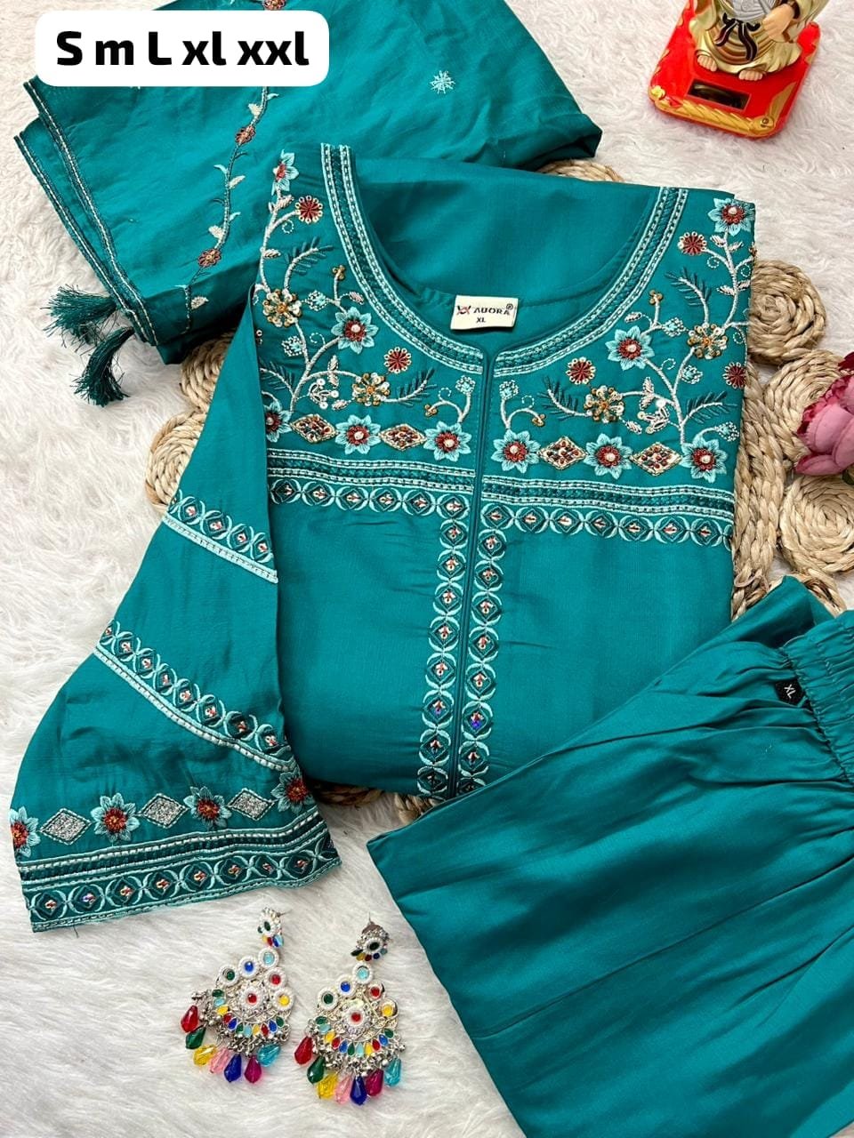 Step into effortless elegance with this beautifully crafted teal 3-piece suit, designed to give you a graceful and sophisticated look. Perfect for casual gatherings, festive occasions, or evening wear. - Image 6