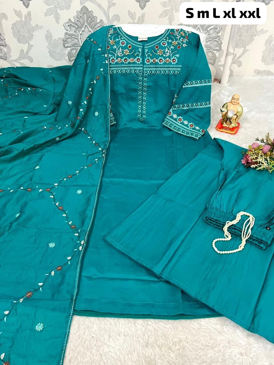 Step into effortless elegance with this beautifully crafted teal 3-piece suit, designed to give you a graceful and sophisticated look. Perfect for casual gatherings, festive occasions, or evening wear. - Image 5