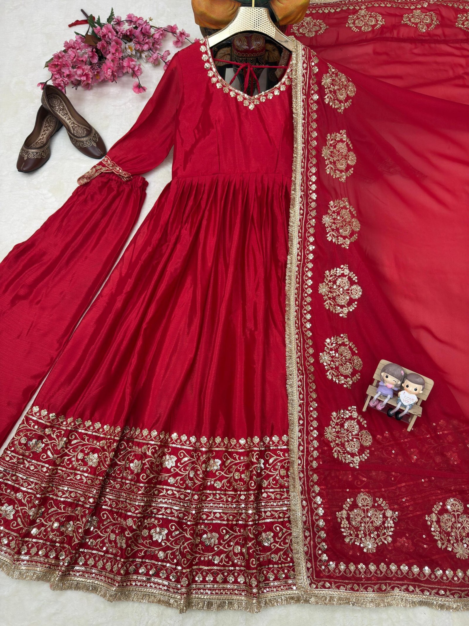 LAUNCHING NEW RAKSHABANDHAN SPECIAL RED DESIGNER ANARKALI GOWN - Image 2