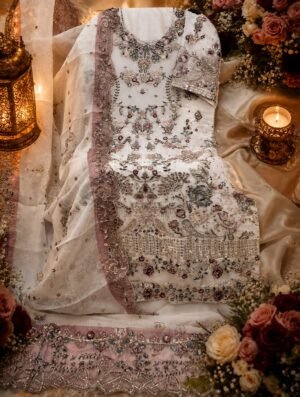 Alternative view of chiffon Heavy  with heavy embroidery with HAND KHATLI & CUT WORK
