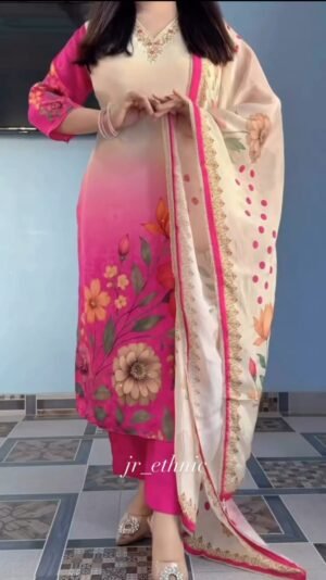Celebrate the festive season in style with this elegant Soft Waves Silk Kurti Pant Dupatta Set featuring heavy designer neck hand work. Crafted from soft flowy silk fabric, this outfit offers a graceful and premium look perfect for festivals, functions, and special occasions