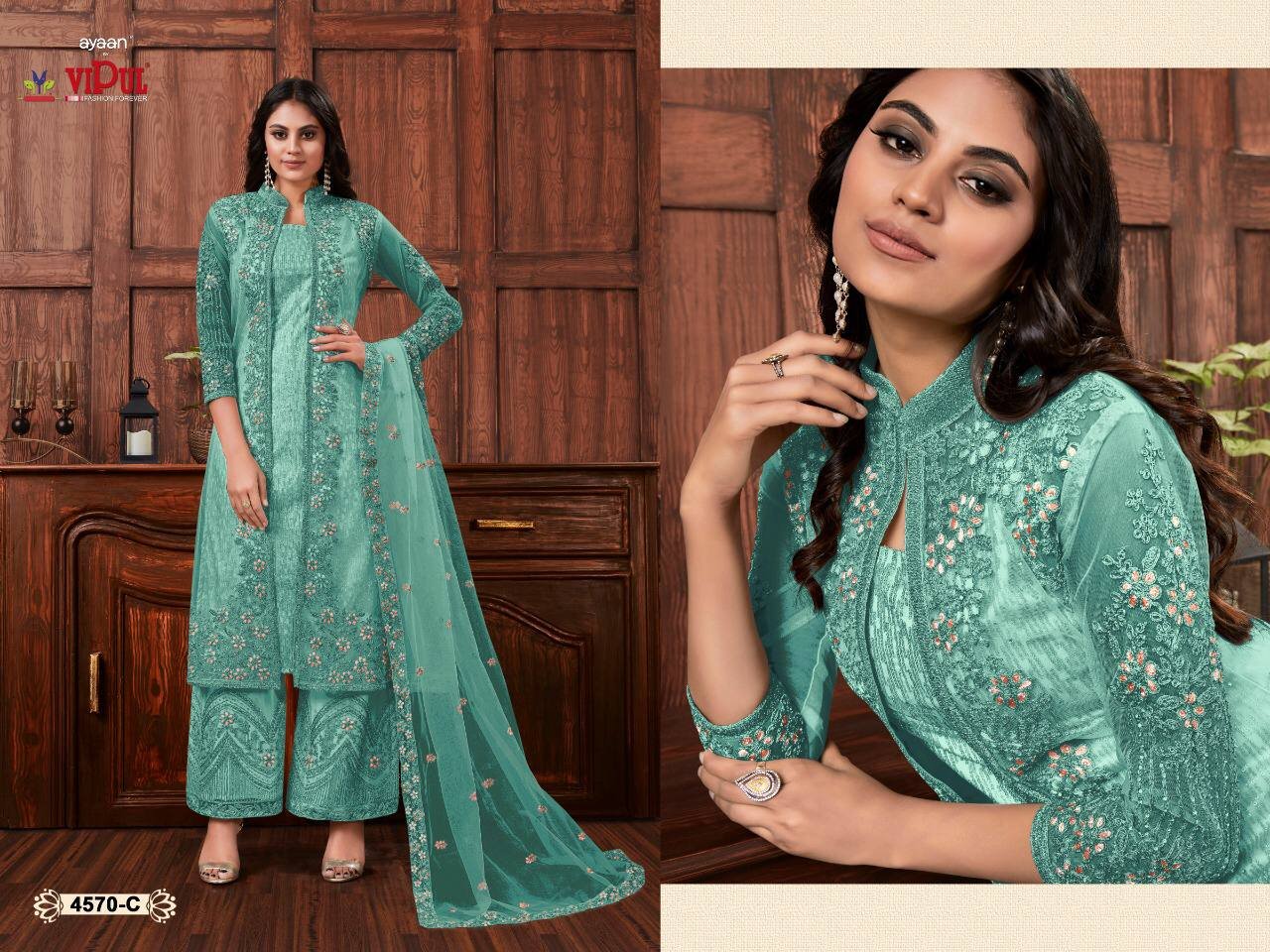 Heavy Butterfly Net with Embroidery & Cording With Glitter Sequences Work