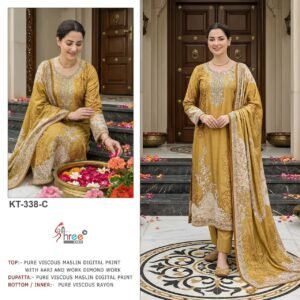 Top pure maslin digital print with aari & handwork 