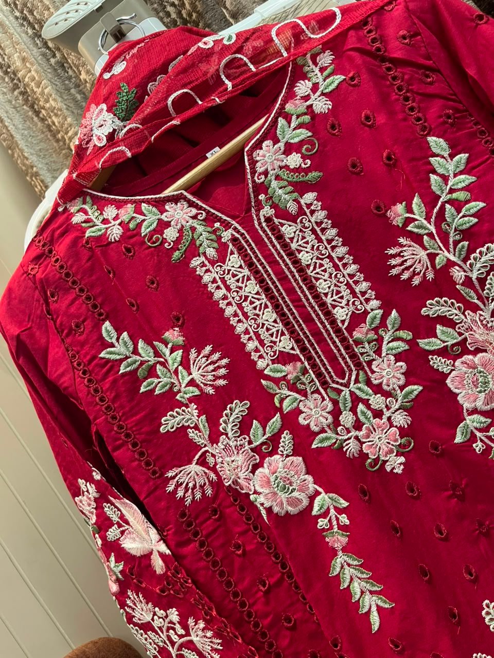 CHIKANKARI COTTON STITCHED (INNER STITCHED) WITH STITCHED COTTON BOTTOM WITH KOTA CHEX EMBROIDERY DUPATTA - Image 3
