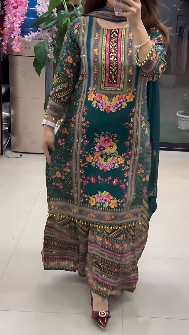 Trendy Georgette 3-Piece Set with Real Mirror Work