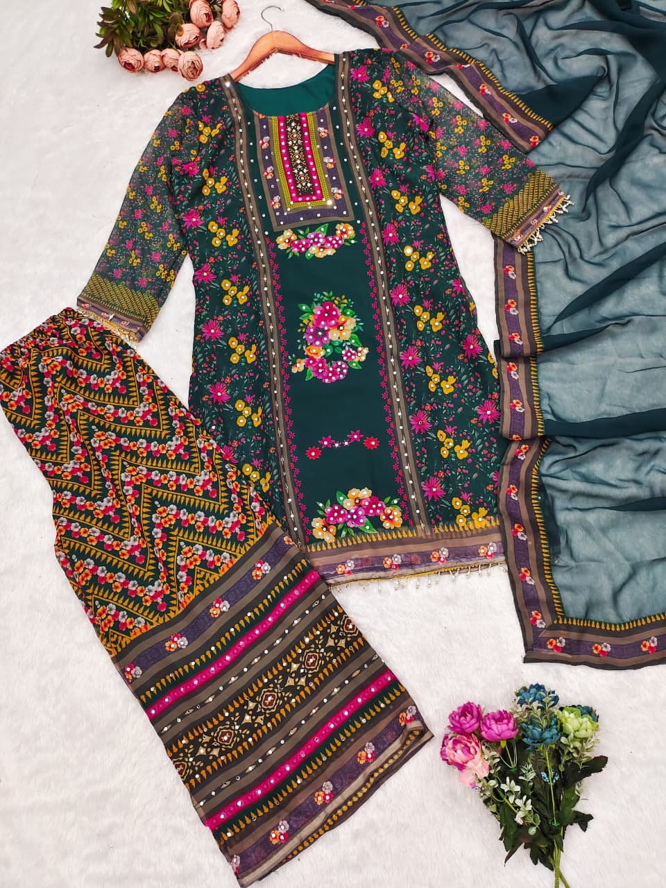 Trendy Georgette 3-Piece Set with Real Mirror Work - Image 2