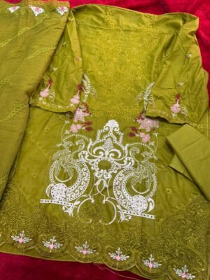Alternative view of Pure cotton with heavy self embroidery attached emb patches 