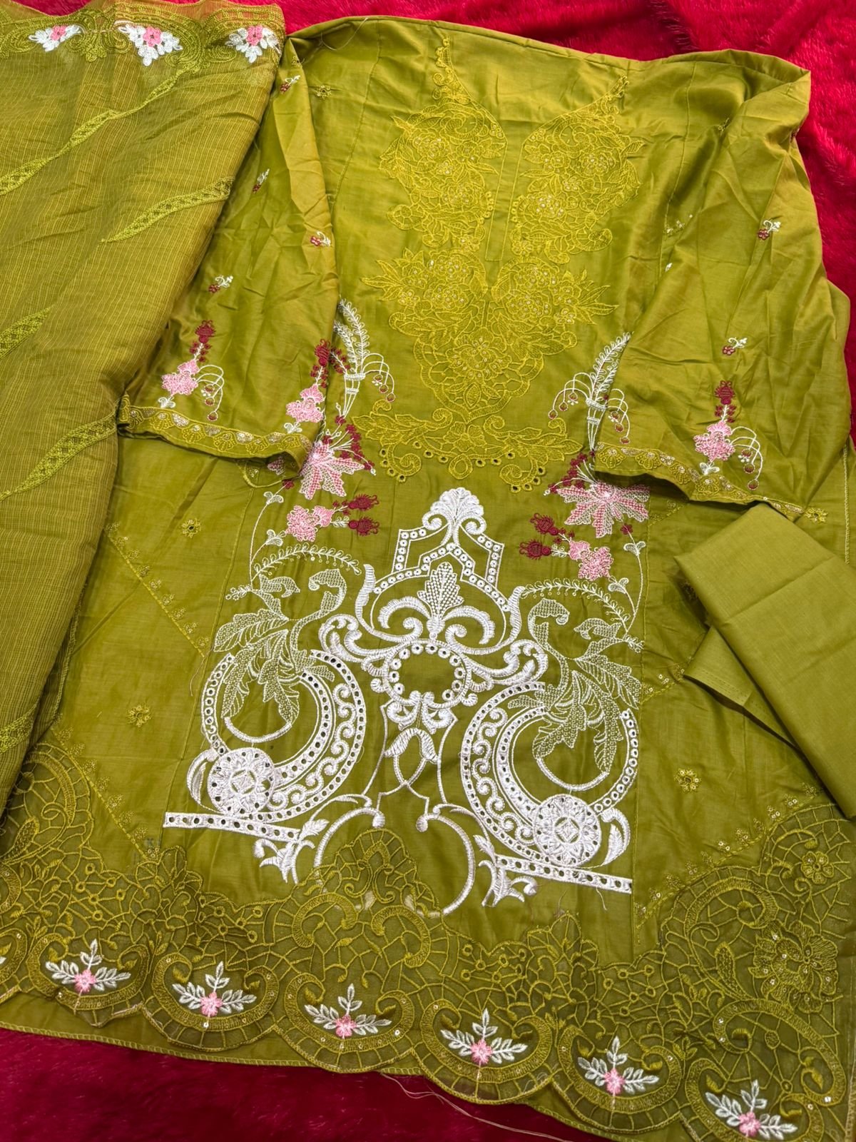 Pure cotton with heavy self embroidery attached emb patches - Image 2