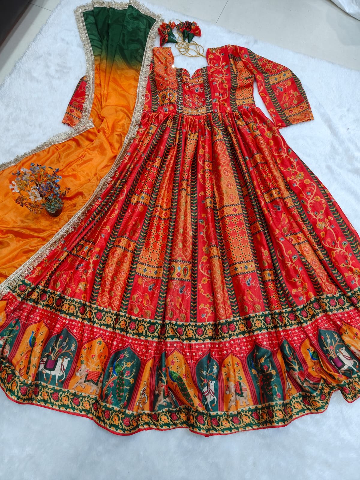 Elegant Chinon Fabric Patola Print Gown - Image 2
