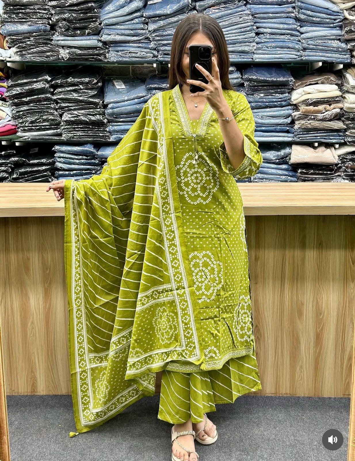 Shop This Beautiful Cotton Bandej Procin Printed Straight Style With Lehria Kurti With Plazoo And Mal Mal Dupatta - Image 4