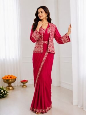 Experience effortless luxury with this premium ready-to-wear saree. Expertly tailored with precise pleats and a refined finish, it delivers a sophisticated look without compromising comfort.