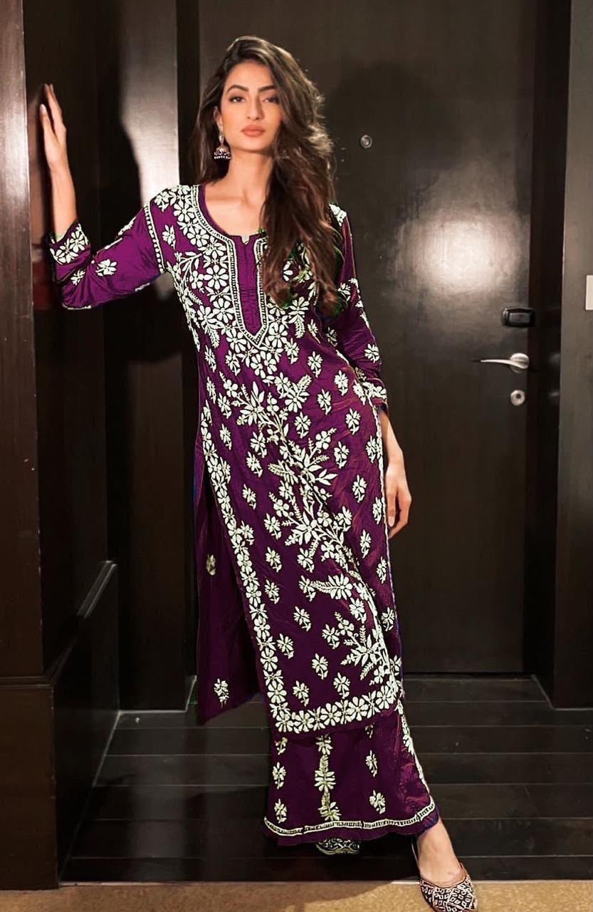 KURTI HEAVY RAYON COTTON FABRIC WID CHICKEN KARI STYLE EMBROIDERY WORK - Image 3