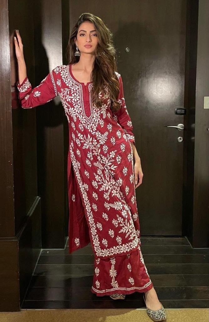 KURTI HEAVY RAYON COTTON FABRIC WID CHICKEN KARI STYLE EMBROIDERY WORK - Image 5