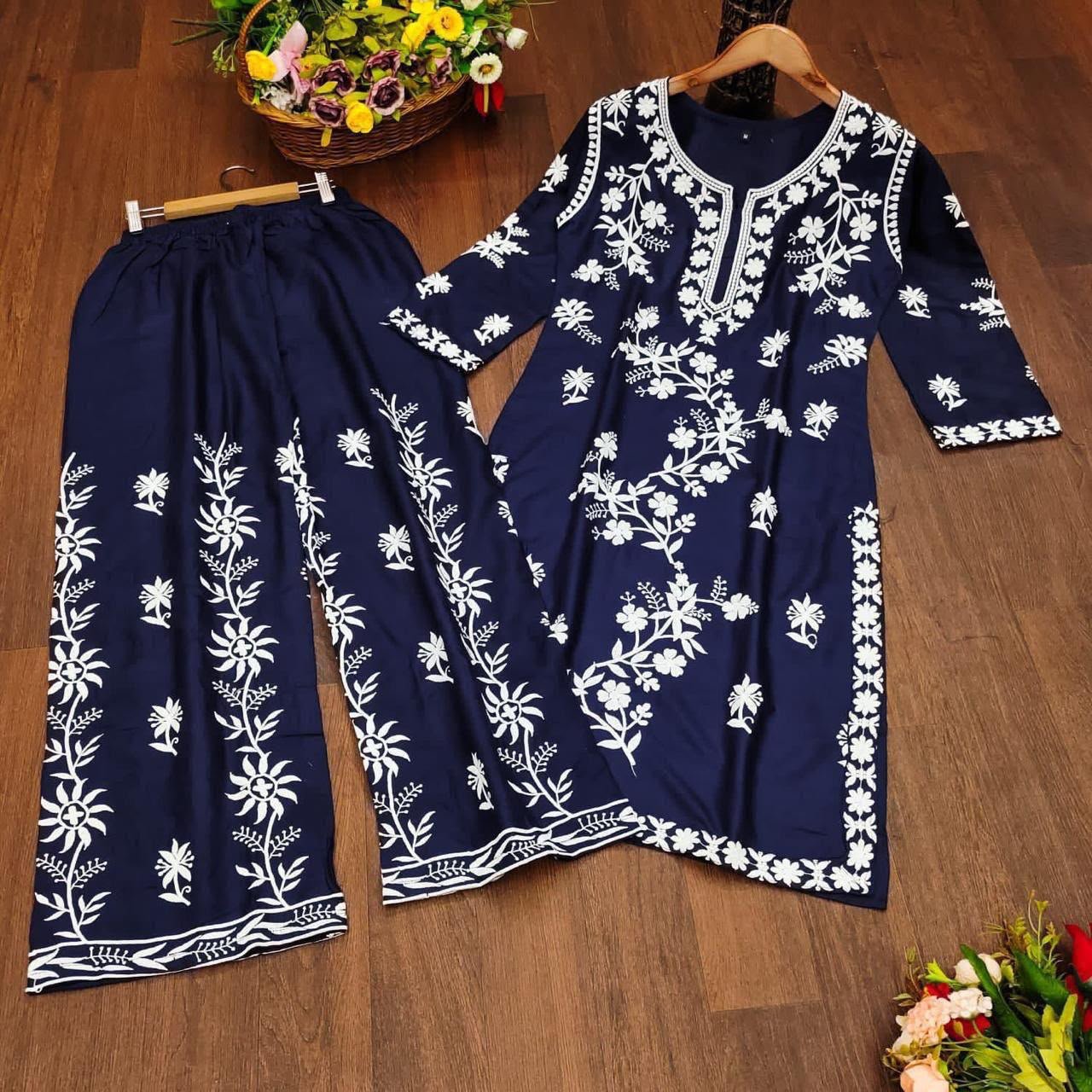 KURTI HEAVY RAYON COTTON FABRIC WID CHICKEN KARI STYLE EMBROIDERY WORK - Image 10
