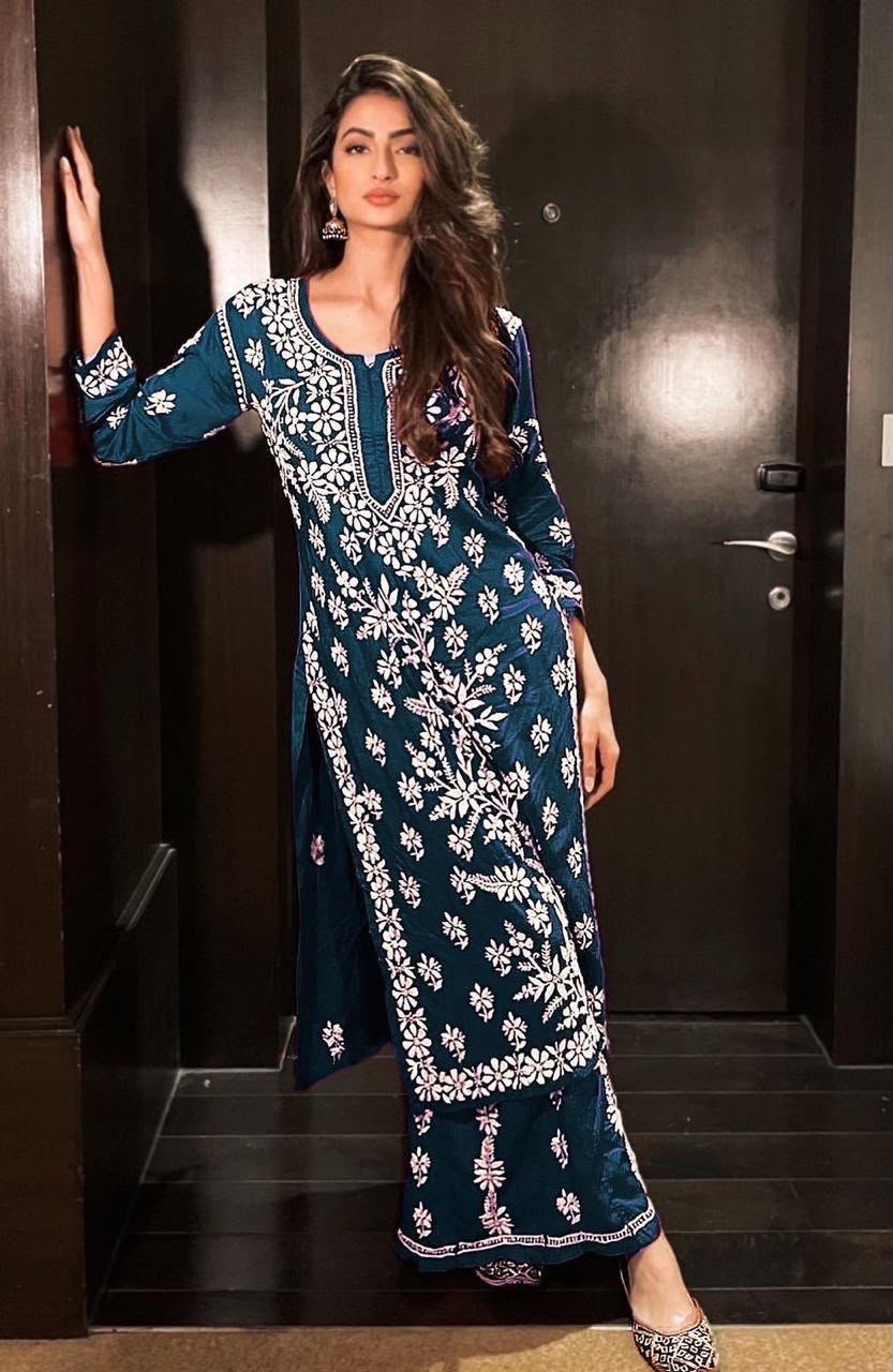 KURTI HEAVY RAYON COTTON FABRIC WID CHICKEN KARI STYLE EMBROIDERY WORK - Image 7