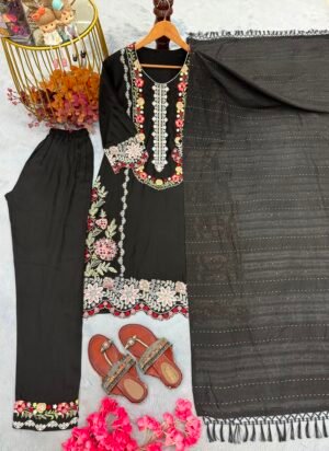 Alternative view of Đěsigner Party Wear Look Pur Satin Rayon Top & Bottom With Dupatta set