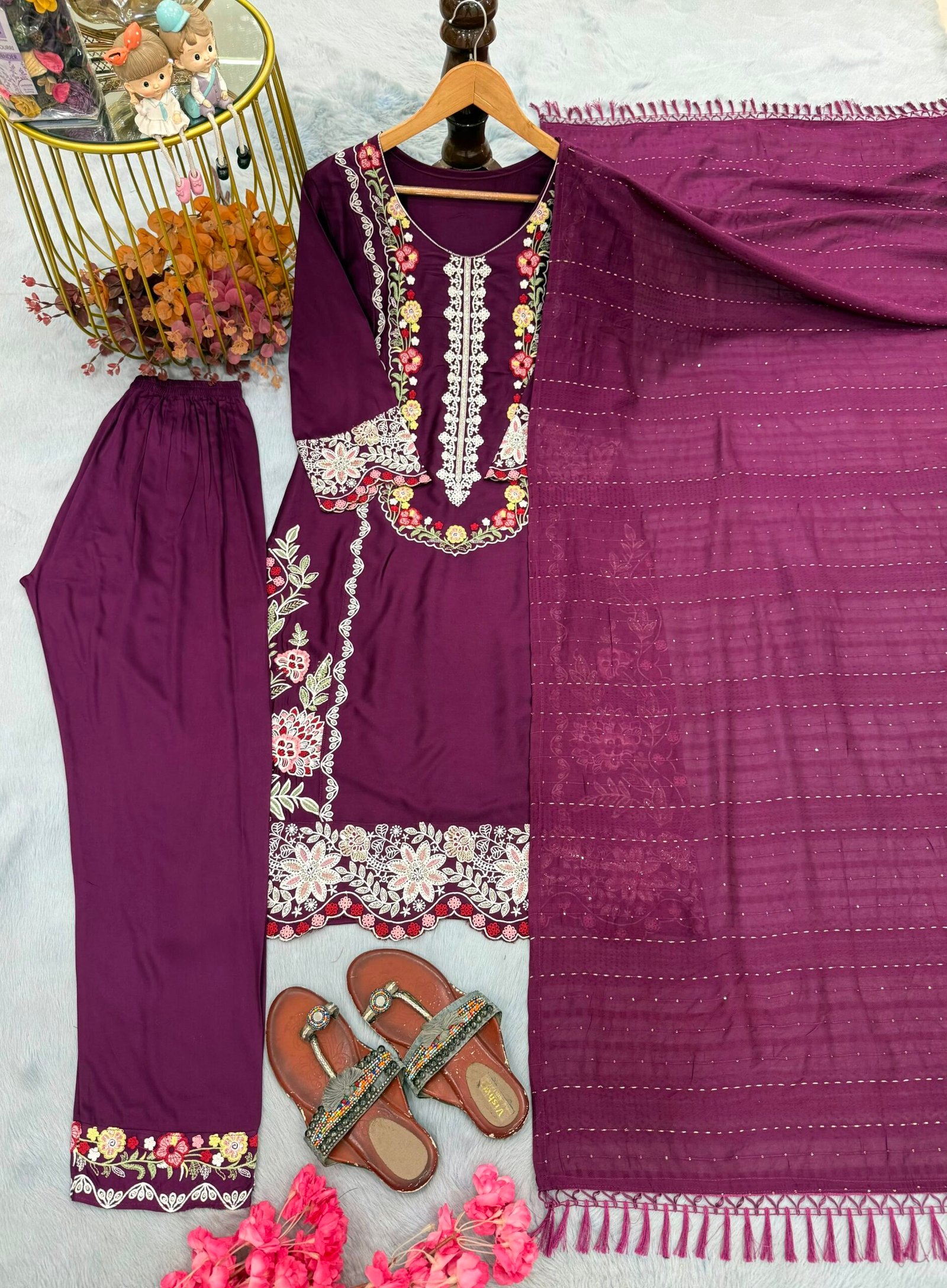 Đěsigner Party Wear Look Pur Satin Rayon Top & Bottom With Dupatta set - Image 4