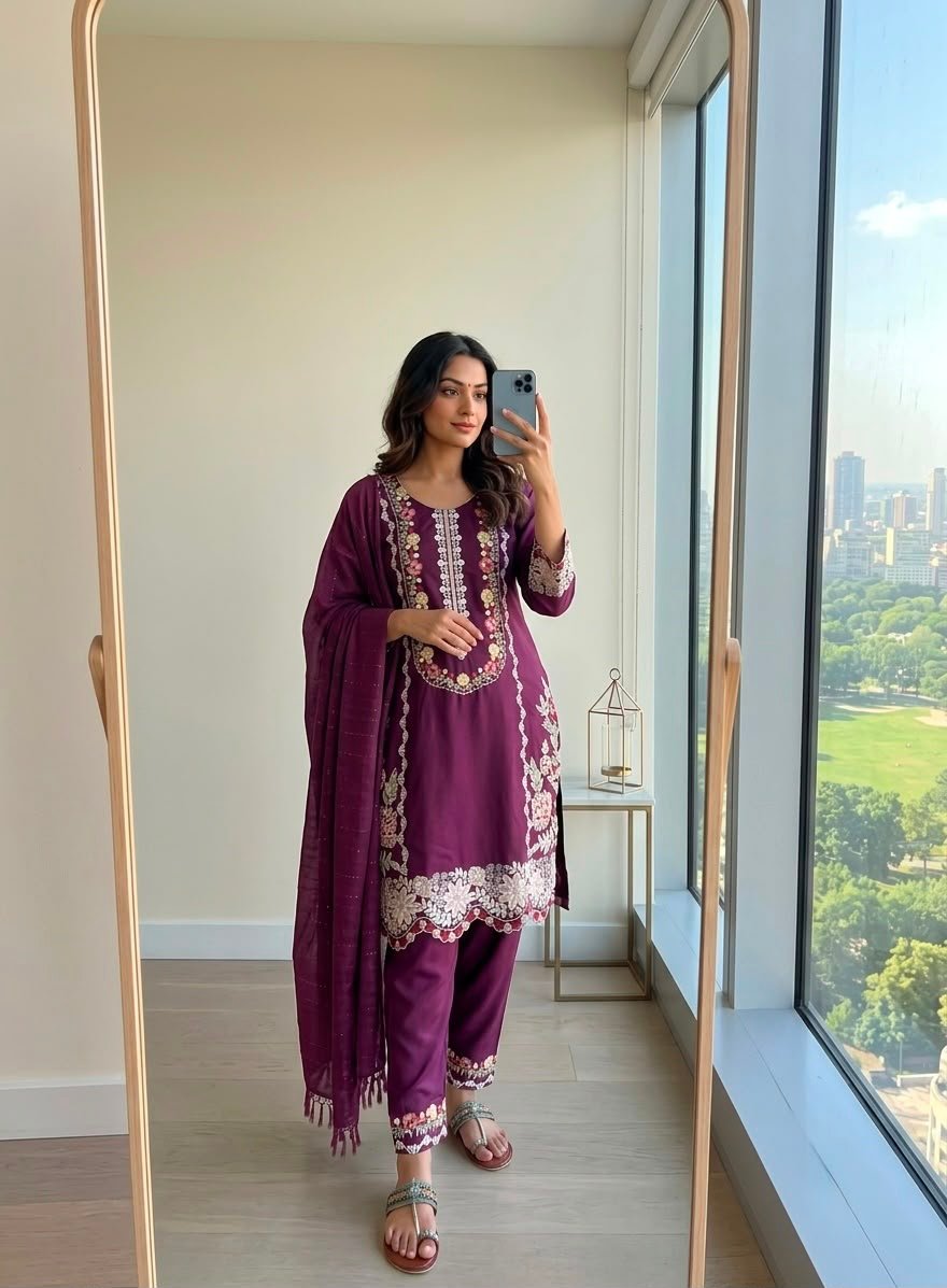 Đěsigner Party Wear Look Pur Satin Rayon Top & Bottom With Dupatta set - Image 3
