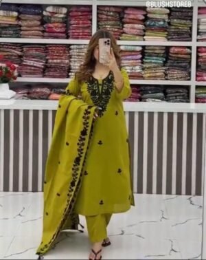Alternative view of Crafted from luxurious silk, the aline kurti set with dupatta features a graceful flare that flows beautifully, creating a regal and sophisticated look silhouette.