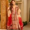 Introducing a stunning heavy golden thered works with original mirror works maxi set paired with a graceful dupatta, crafted for timeless elegance