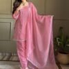WOMEN'S ELEGANT PINK CRINKLE KURTA PANT SET WITH DUPPATA & DIAMOND SIROSKI WORK