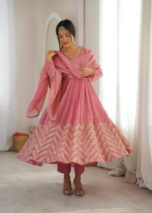 Anarkali Gown With Crunchy Silk With Fully Flair