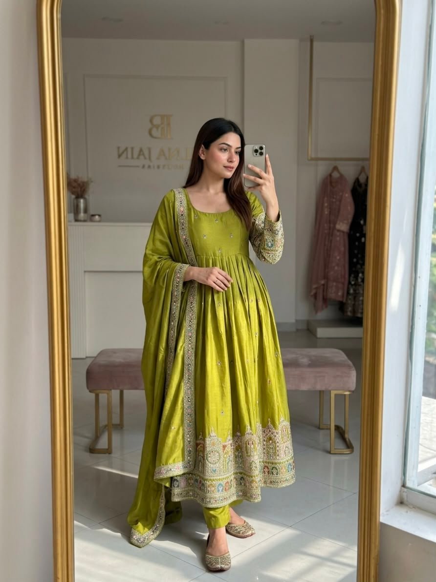 New real modeling Gown -Pent Dupatta Set Fully Stitched - Image 3