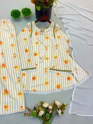 Alternative view of Heavy Pure Natural Crep .Fully Fancy Sleeves Micro Cotton