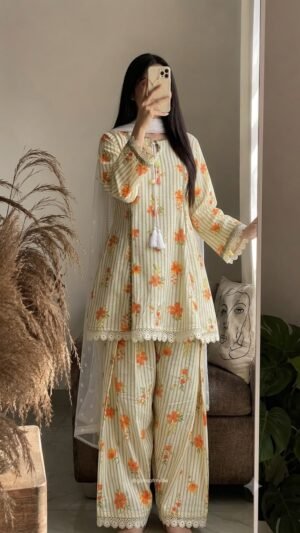 Heavy Pure Natural Crep .Fully Fancy Sleeves Micro Cotton