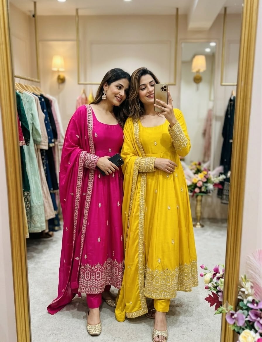 Launching New Design Trending Cinon Silk*Gwon&Pent&dupatta Reddy To Wear Look Designe - Image 4