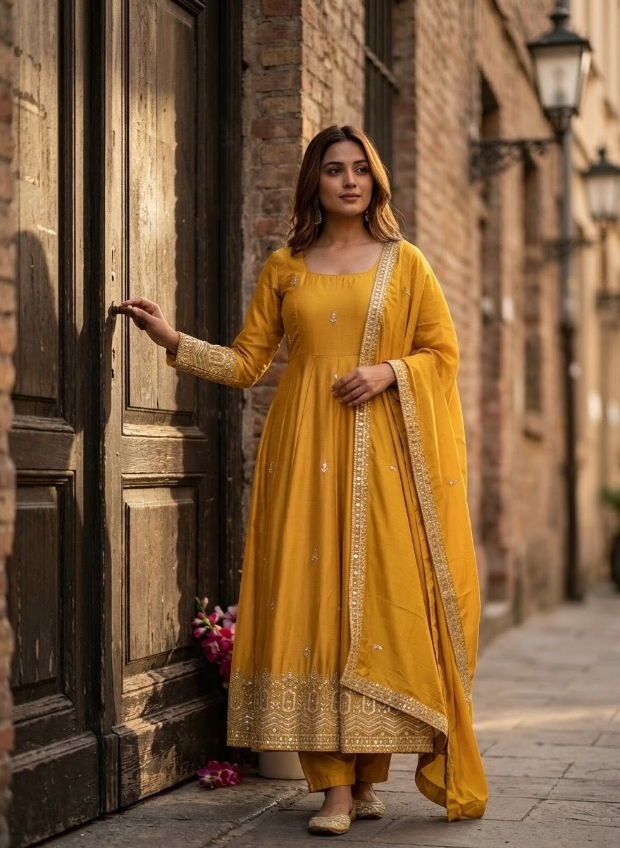 Launching New Design Trending Cinon Silk*Gwon&Pent&dupatta Reddy To Wear Look Designe - Image 3