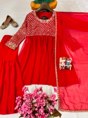 Alternative view of AK series Presents Royal Red color Kediya Style Ensemble