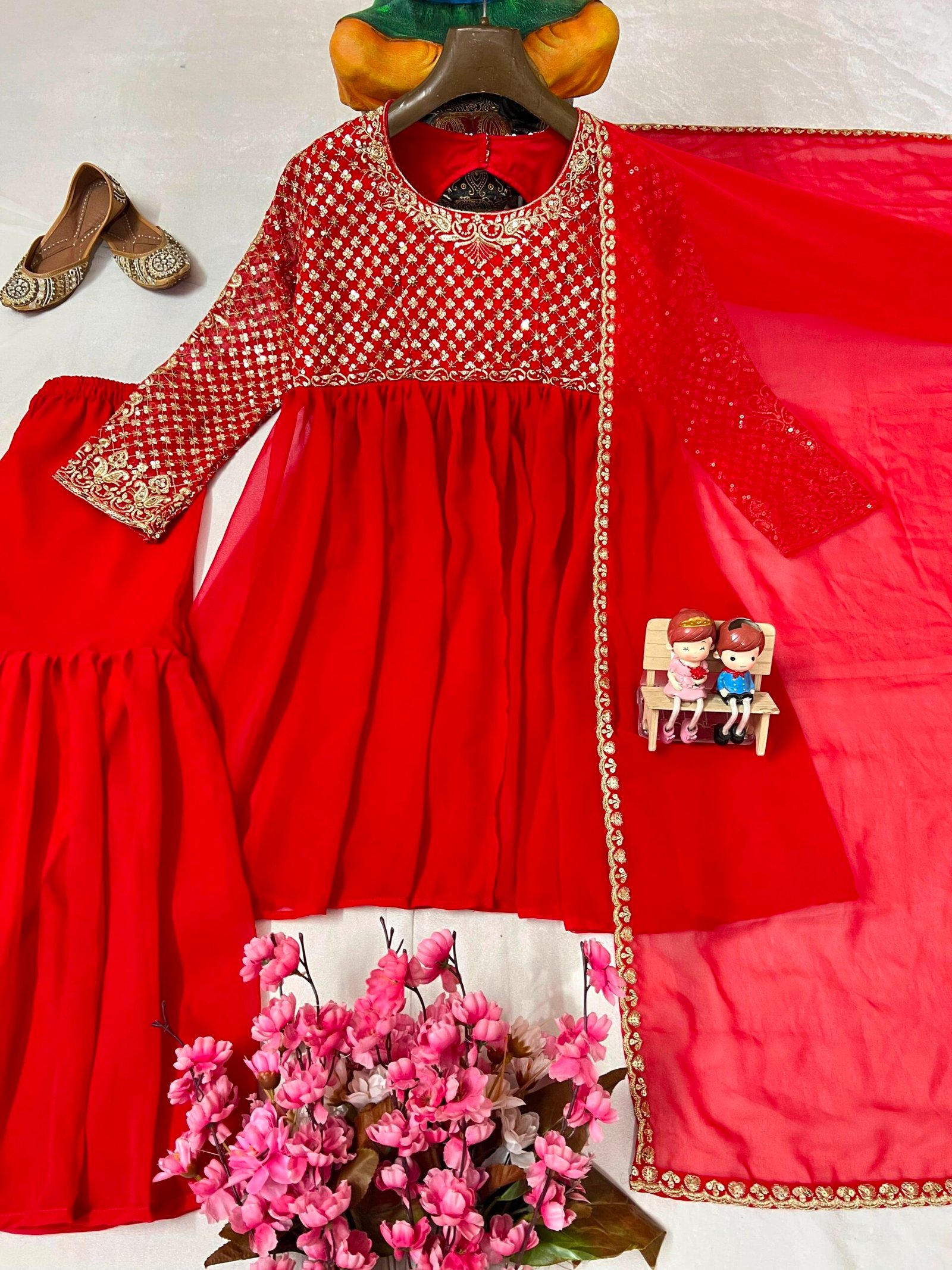 AK series Presents Royal Red color Kediya Style Ensemble - Image 2