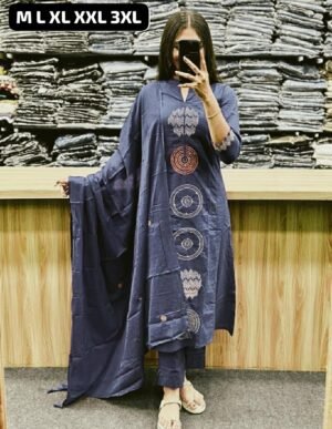 Look straight out of a dreamy movie set as you turn around and walk in this elegant flaired suit ! The perfect of traditional wear New straight A-line kurti Pant with beautiful Embroidery on kurta n sleeves