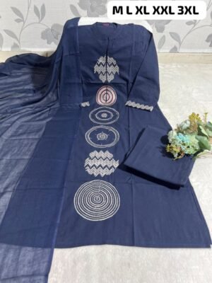 Alternative view of Look straight out of a dreamy movie set as you turn around and walk in this elegant flaired suit ! The perfect of traditional wear New straight A-line kurti Pant with beautiful Embroidery on kurta n sleeves